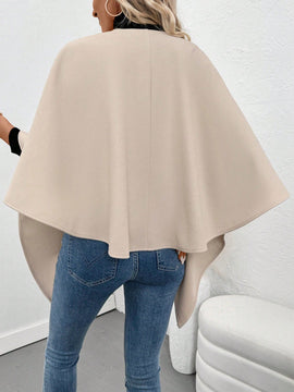 Clasi abrigo de lana de unicolor elegante con cierre envolvente para mujer, para otono/invierno