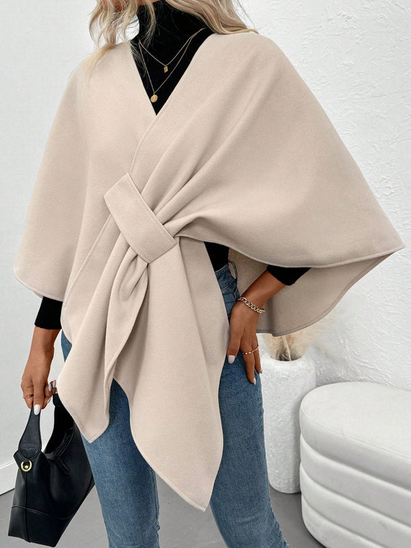Clasi poncho/capa de mujer de unicolor, chaqueta de lana informal para otono/invierno