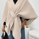 Clasi abrigo de lana de unicolor elegante con cierre envolvente para mujer, para otono/invierno