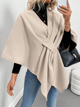 Clasi poncho/capa de mujer de unicolor, chaqueta de lana informal para otono/invierno