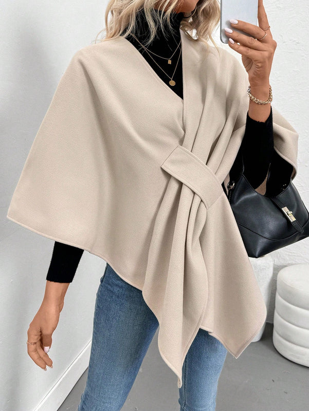 Clasi poncho/capa de mujer de unicolor, chaqueta de lana informal para otono/invierno