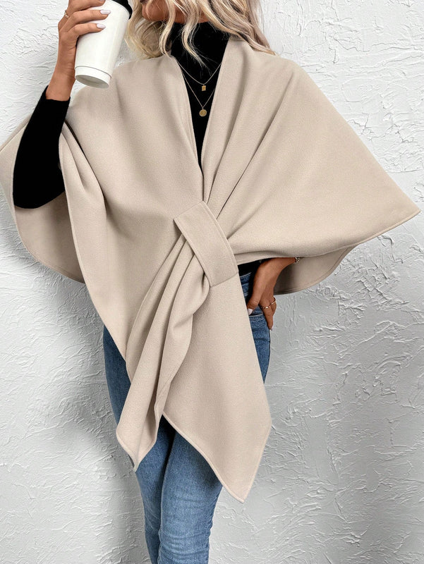 Clasi poncho/capa de mujer de unicolor, chaqueta de lana informal para otono/invierno