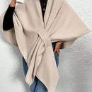 Clasi abrigo de lana de unicolor elegante con cierre envolvente para mujer, para otono/invierno