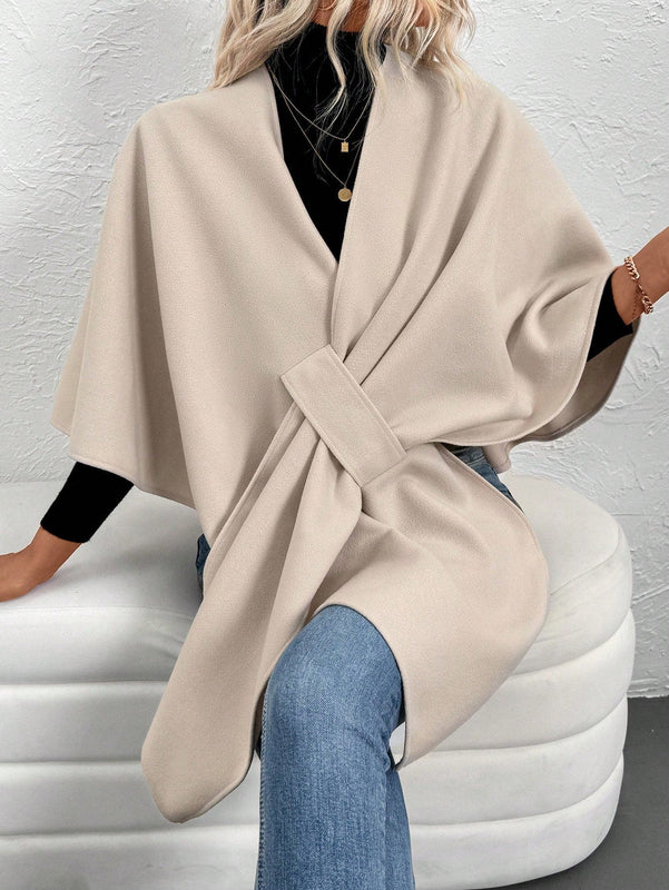 Clasi poncho/capa de mujer de unicolor, chaqueta de lana informal para otono/invierno