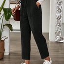Emery rose pantalones largos casuales rectos y sueltos con cintura elastica, bolsillos y estampado de tenido anudado para mujer