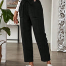 Emery rose pantalones largos casuales rectos y sueltos con cintura elastica, bolsillos y estampado de tenido anudado para mujer