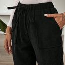 Emery rose pantalones largos casuales rectos y sueltos con cintura elastica, bolsillos y estampado de tenido anudado para mujer
