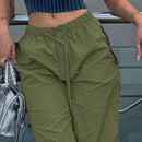 Pantalones anchos de carga para mujer, cintura baja, pantalones de chandal estilo hip hop con cordon, piernas anchas sueltas, pantalones de chandal hippie