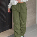 Pantalones anchos de carga para mujer, cintura baja, pantalones de chandal estilo hip hop con cordon, piernas anchas sueltas, pantalones de chandal hippie