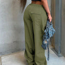 Pantalones anchos de carga para mujer, cintura baja, pantalones de chandal estilo hip hop con cordon, piernas anchas sueltas, pantalones de chandal hippie