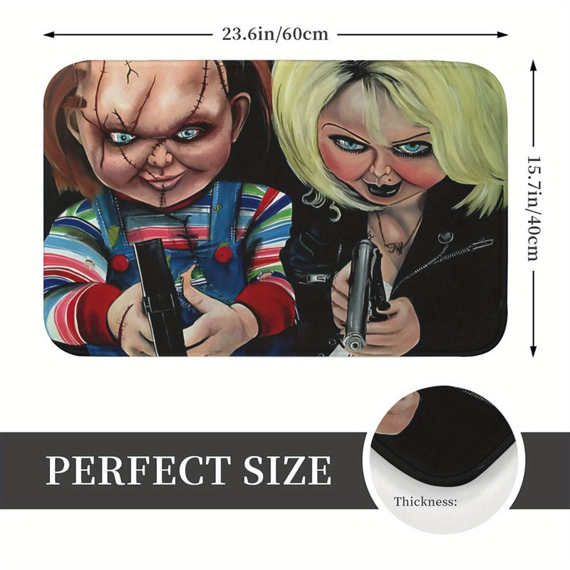 Felpudo de poliéster lavable a máquina con temática de Chucky, alfombra rectangular ligera antideslizante para entrada interior, decoración de alfombra para sala de estar - 59,94 x 39,88 cm