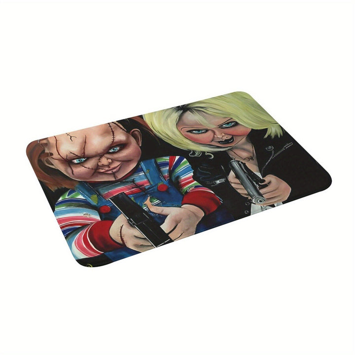 Felpudo de poliéster lavable a máquina con temática de Chucky, alfombra rectangular ligera antideslizante para entrada interior, decoración de alfombra para sala de estar - 59,94 x 39,88 cm