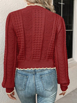 Franclia cardigan casual corto de punto con botones con forma de corazon para mujer, para otono/invierno