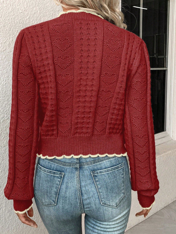 Franclia cardigan casual corto de punto con botones con forma de corazon para mujer, para otono/invierno