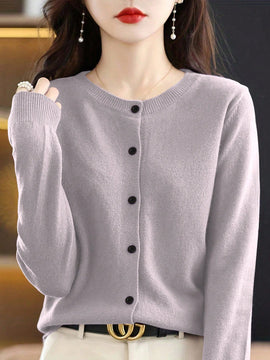 Essnce cardigan suelto y casual de mujer de un solo abotonado, de color liso, manga larga, para otono/invierno