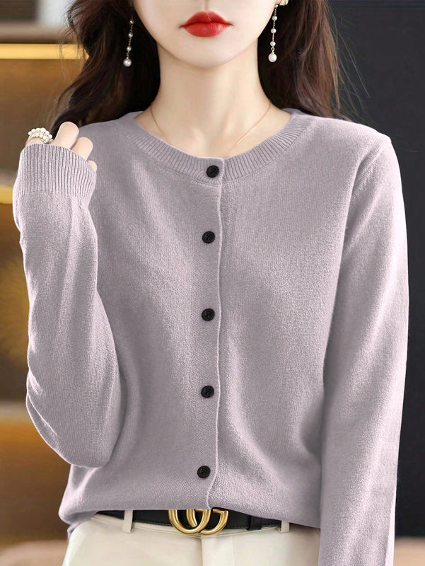 Essnce cardigan suelto y casual de mujer de un solo abotonado, de color liso, manga larga, para otono/invierno