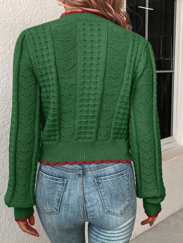 Franclia cardigan casual de mujer con borde de concha de color contrastante, para otono