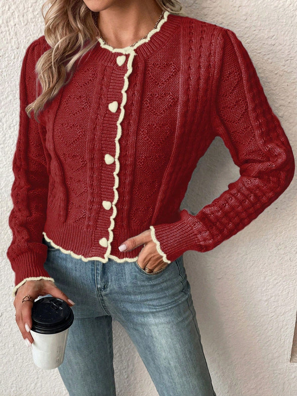 Franclia cardigan casual corto de punto con botones con forma de corazon para mujer, para otono/invierno