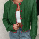 Franclia cardigan casual de mujer con borde de concha de color contrastante, para otono