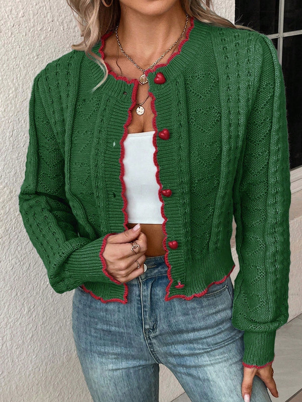 Franclia cardigan casual corto de punto con botones con forma de corazon para mujer, para otono/invierno