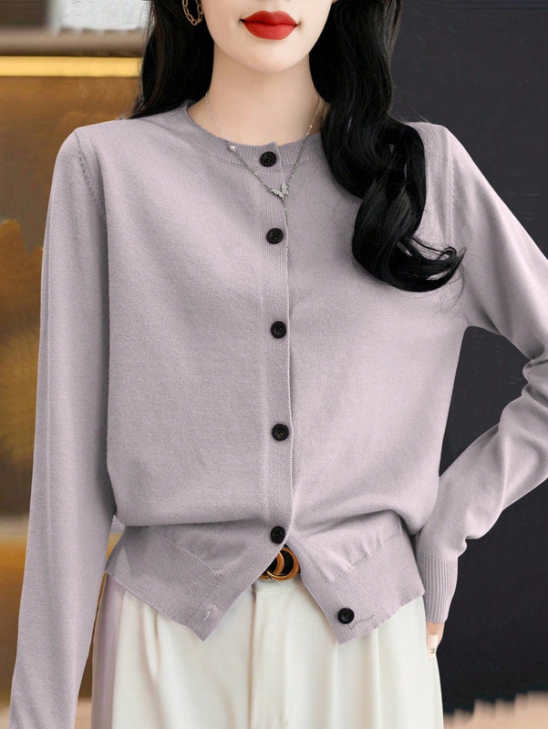 Essnce cardigan suelto y casual de mujer de un solo abotonado, de color liso, manga larga, para otono/invierno