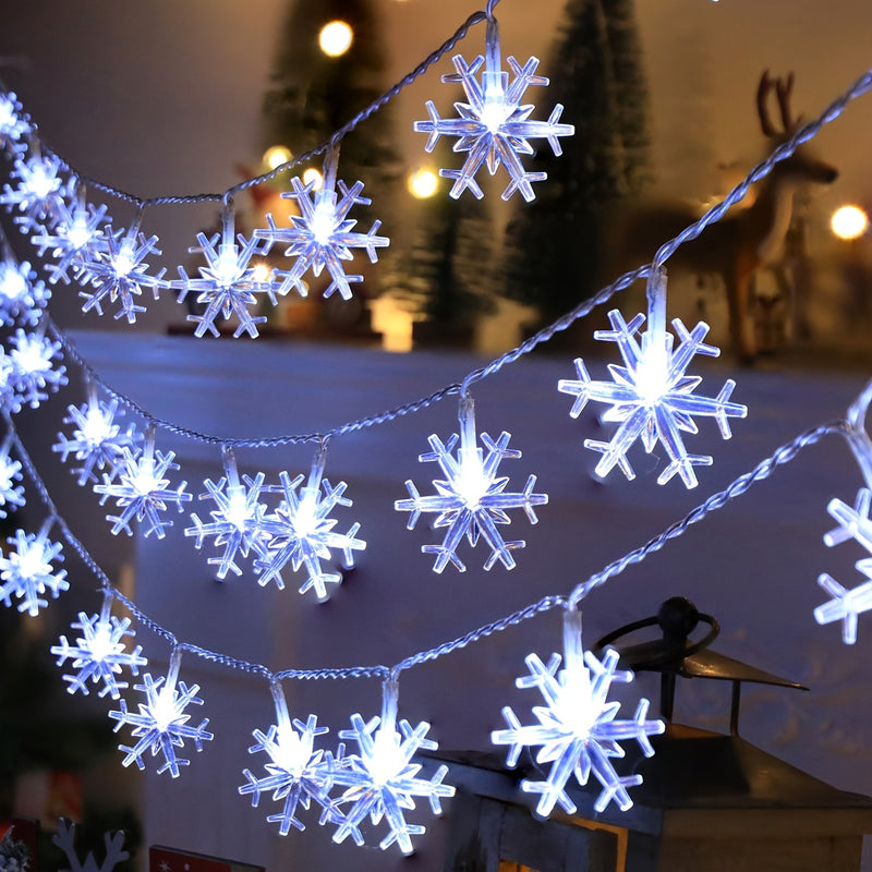 Luz de cuerda de copo de nieve LED, alimentada por batería, luces de hada para decoración de Navidad, sala de estar, dormitorio, escalera, fiesta, boda - No se incluye batería