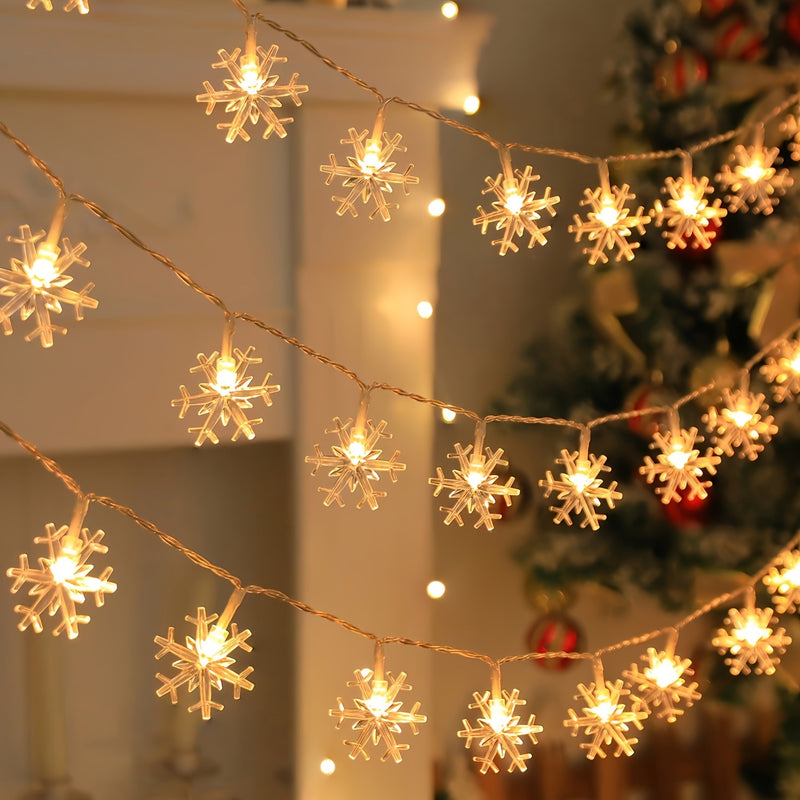 Luz de cuerda de copo de nieve LED, alimentada por batería, luces de hada para decoración de Navidad, sala de estar, dormitorio, escalera, fiesta, boda - No se incluye batería