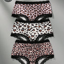 3 piezas de bragas de mujer sexy, suaves y transpirables con parches de encaje de estampado de leopardo