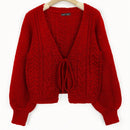 Moosta cardigan casual suelto de unicolor de manga larga con lazada delante para mujer, otono/invierno
