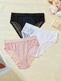 3 piezas/conjunto de bragas de cintura media con encaje