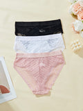 3 piezas/conjunto de bragas de cintura media con encaje