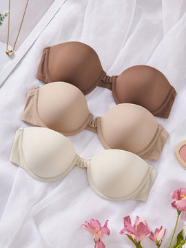 3 piezas conjunto de sujetadores sin tirantes minimalistas y sexy con cierre delantero para mujeres