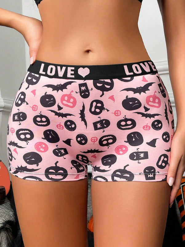 Boxer shorts comodos con estampado de calavera linda y banda con letra