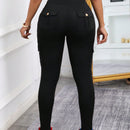 Pantalones basicos de uso diario de unicolor y sencillo con bolsillos utilitarios para mujer