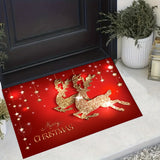 1pc Alfombra de Puerta Navideña Festiva, Antideslizante con Diseño de Reno y Árbol, Textil de Poliéster Lavable a Máquina para Decoración de Jardín Interior/Exterior, Alfombra de Navidad para la Puerta Principal, Ideal para Navidad