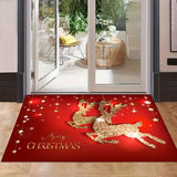 1pc Alfombra de Puerta Navideña Festiva, Antideslizante con Diseño de Reno y Árbol, Textil de Poliéster Lavable a Máquina para Decoración de Jardín Interior/Exterior, Alfombra de Navidad para la Puerta Principal, Ideal para Navidad