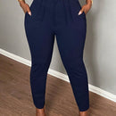 Slayr pantalones de trabajo para mujer de cintura alta, corte delgado y plisado tipo papel clip de color liso minimalista, para verano 2024