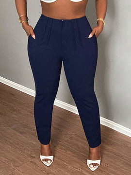 Slayr pantalones de trabajo para mujer de cintura alta, corte delgado y plisado tipo papel clip de color liso minimalista, para verano 2024