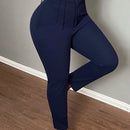 Slayr pantalones de trabajo para mujer de cintura alta, corte delgado y plisado tipo papel clip de color liso minimalista, para verano 2024