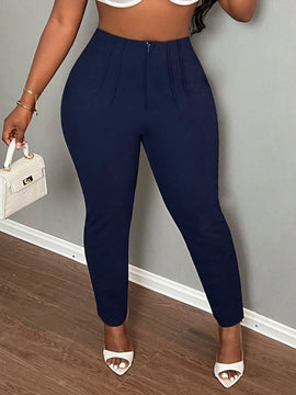 Slayr pantalones de trabajo para mujer de cintura alta, corte delgado y plisado tipo papel clip de color liso minimalista, para verano 2024