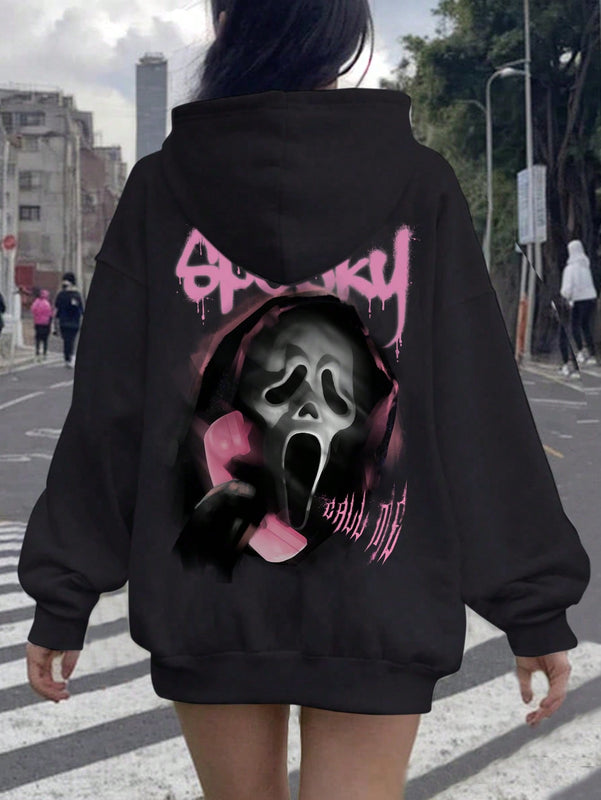 Ezwear sudadera informal tipo streetwear con lema, con corte holgado, estampado negro y rosa, para mujer, otono invierno