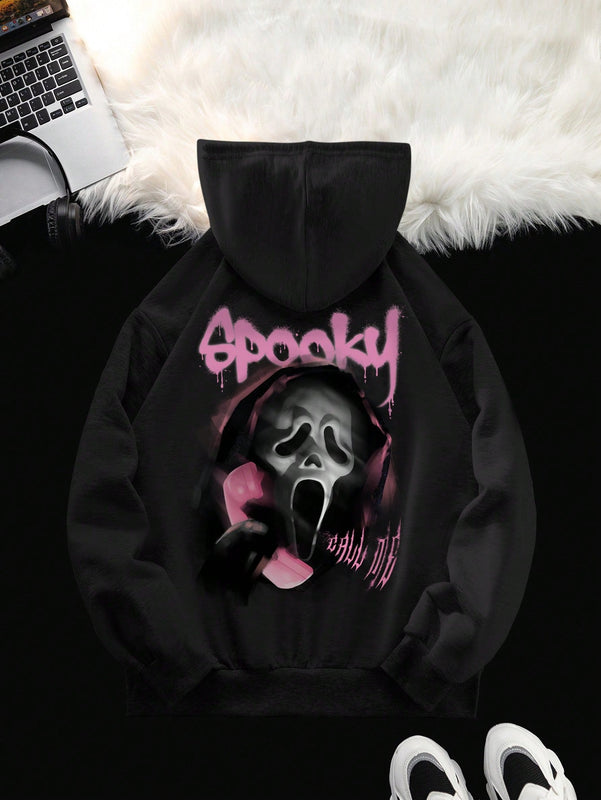Ezwear sudadera informal tipo streetwear con lema, con corte holgado, estampado negro y rosa, para mujer, otono invierno