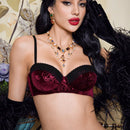 Pinupglam sujetador de estilo vintage elegante de palacio con encaje negro y rosa de terciopelo