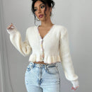 Raffinea blusa casual de manga larga con botones de unicolor, para uso diario