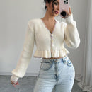 Raffinea blusa casual de manga larga con botones de unicolor, para uso diario