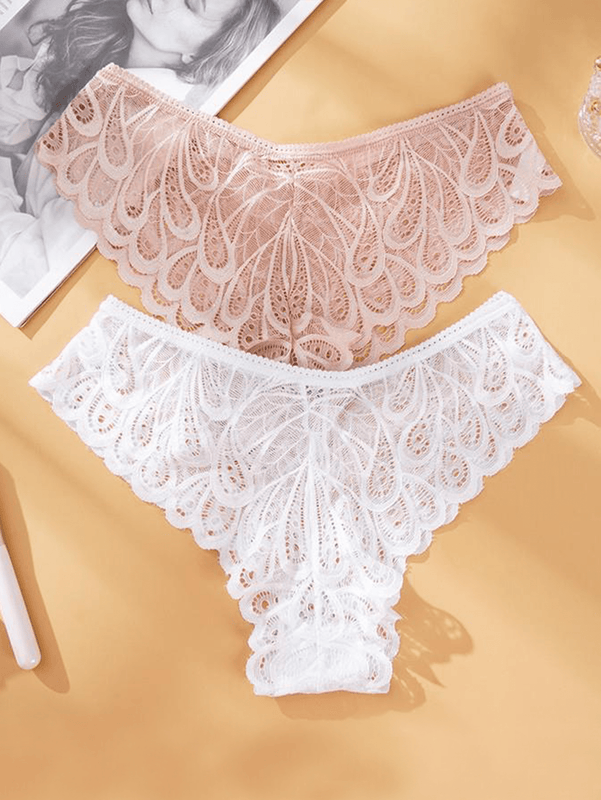 5 piezas de ropa interior sexy y sin costuras con encaje y cintura baja para mujeres