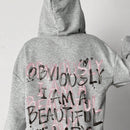 Ezwear sudadera informal tipo streetwear con lema, con corte holgado, estampado negro y rosa, para mujer, otono invierno