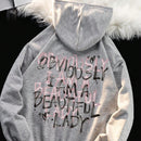 Ezwear sudadera informal tipo streetwear con lema, con corte holgado, estampado negro y rosa, para mujer, otono invierno