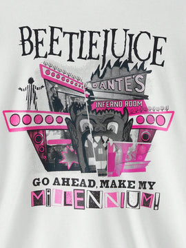 Beetlejuice x  sudadera holgada con capucha, estampado de dibujos animados y letras, hombros caidos, cordon ajustable, para primavera y otono, estilo casual para mujer