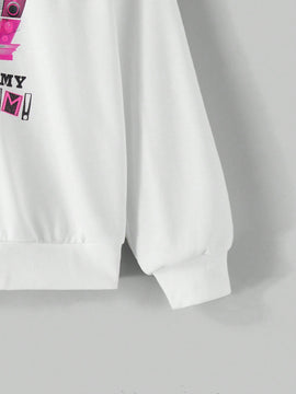 Beetlejuice x  sudadera holgada con capucha, estampado de dibujos animados y letras, hombros caidos, cordon ajustable, para primavera y otono, estilo casual para mujer